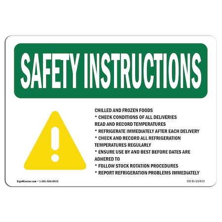 OSHA SAFETY INSTRUCTIONS Sign, Chilled And Frozen Foods Check W/ Symbol, 5in X 3.5in Decal